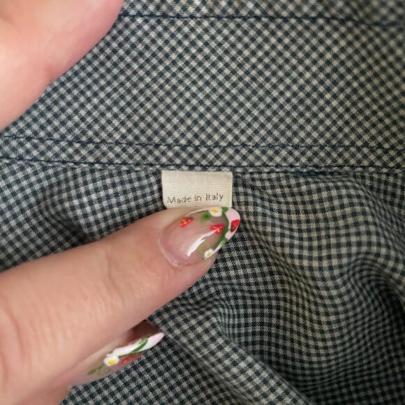 Billy Reid Men XXL Blue White Micro Plaid Button Front Shirt Cotton Preppy Italy - Picture 9 of 10